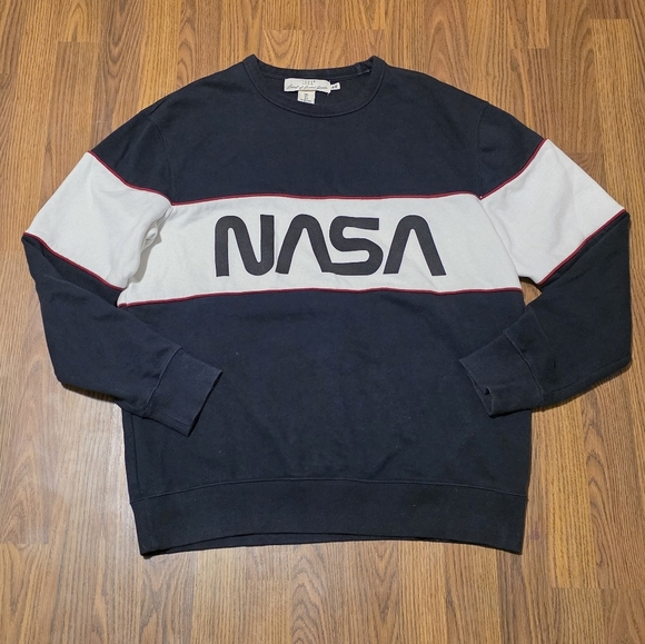 H&M L.O.G.G. Other - Men’s H&M L.O.G.G. Navy Blue Sweatshirt Large White Stripe Casual NASA Logo D42
